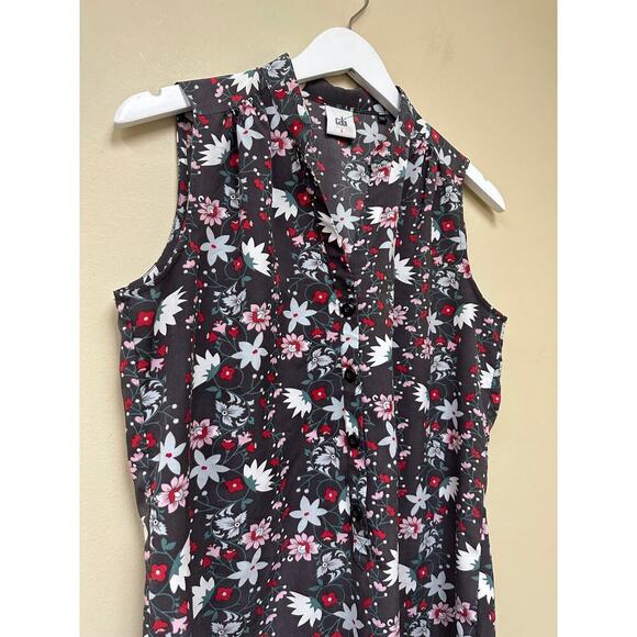 Cabi Size Small Button Front Henley Blouse Floral Print Work Gray Red Office - Picture 5 of 11